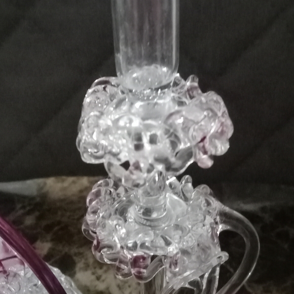 Set Of 3 Hand spun glass coffee pot w a purple accent with two candlesticks - Picture 10 of 13